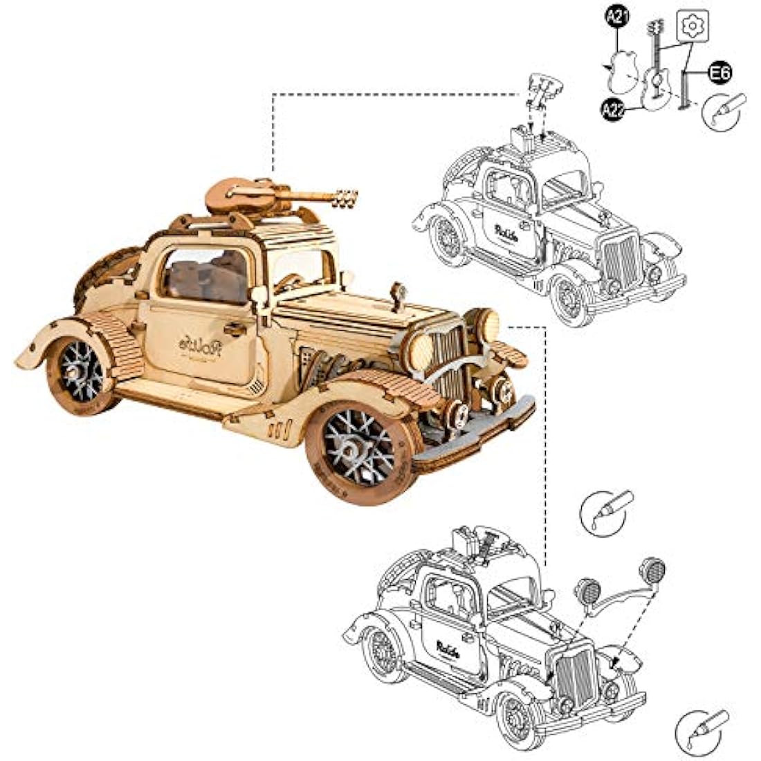 Rolife 3D Puzzle - Wooden Car Puzzles for Adults DIY Model Cars, Creative Craft Construction Kits Toy Building Sets for Adults, Home Decor Gifts for Teens
