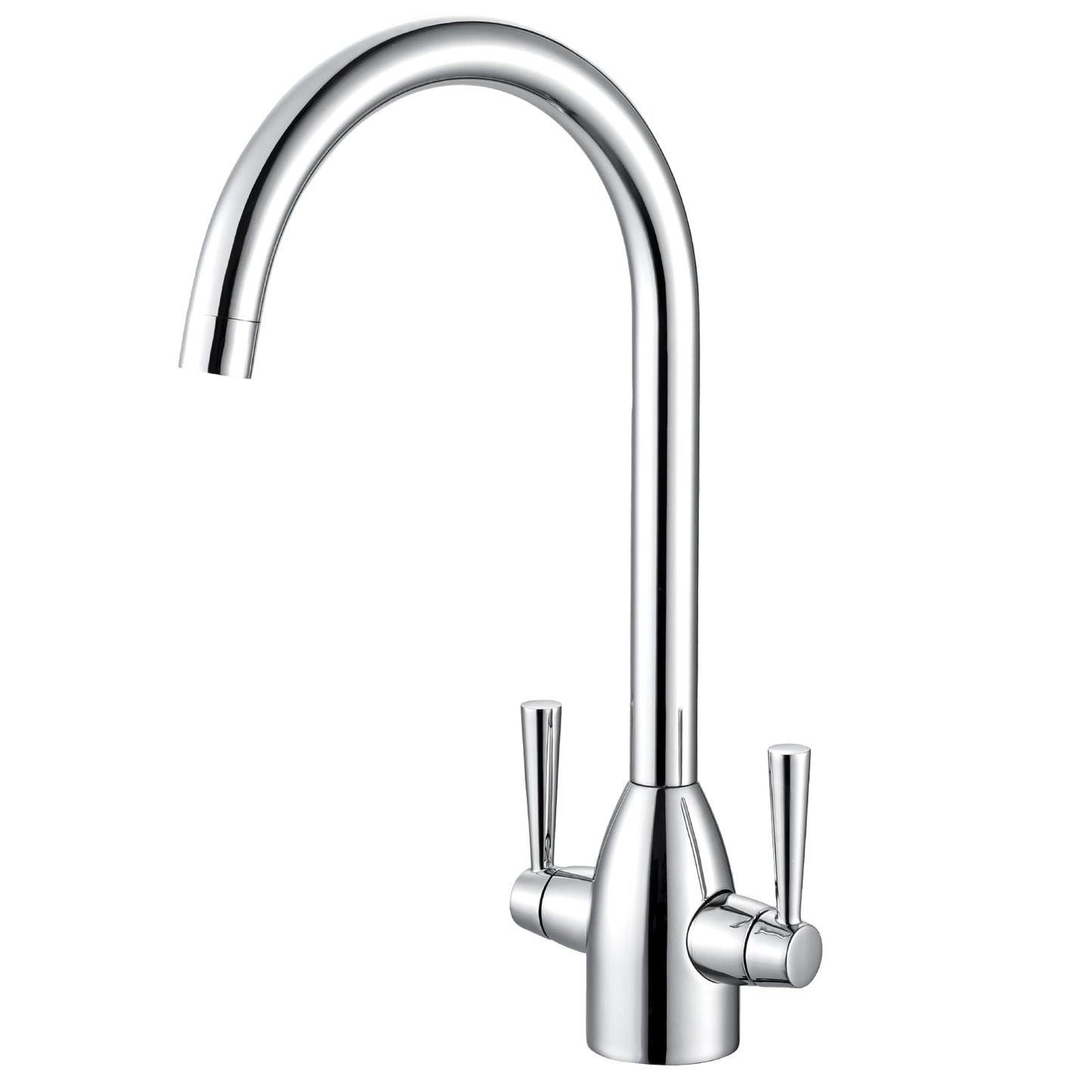 Hapilife Kitchen Sink Mixer Tap Monobloc Two Handles 360 Swivel Spout 1 Hole Contemporary Mono Sink Faucet Taps Mixers Chrome High Arc Dual Lever