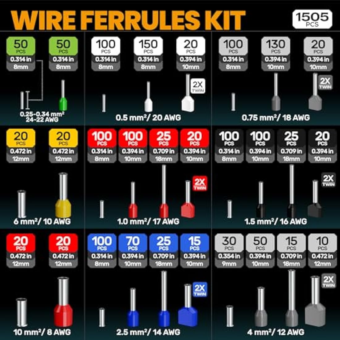 SOMELINE Hexagonal Crimp Tool Kit, 28 Types Ferrules, 0.25-10mm² Hexagonal Ferrule Pliers, Crimping Pliers, Ferrule Crimping Tool, Wire Crimping Tool