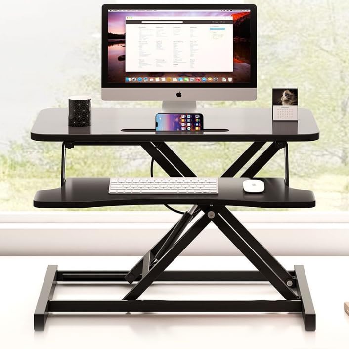HomeRevel- Standing 80cm Desk Converter - Ergonomic Sit-Stand Desk Riser, Height Adjustable Desk Workstation for Monitors