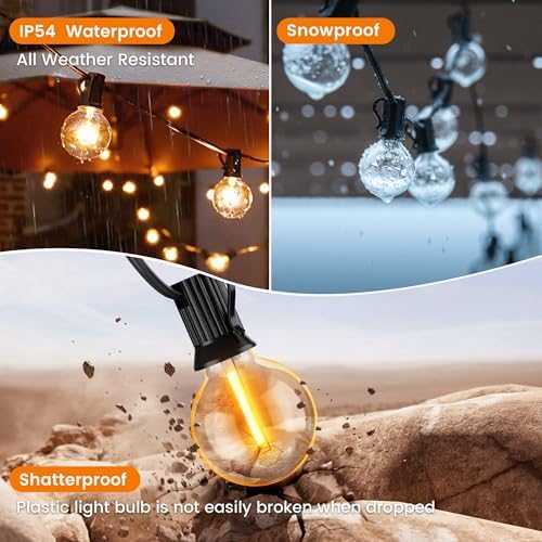 Torkase Outdoor String Lights Mains Powered,110FT/33M G40 Garden Festoon Lights with 56+2 Shatterproof G40 Plastic LED Edison Bulbs Waterproof for Outside Patio Gazebo Pergola Décor Wedding Cafe