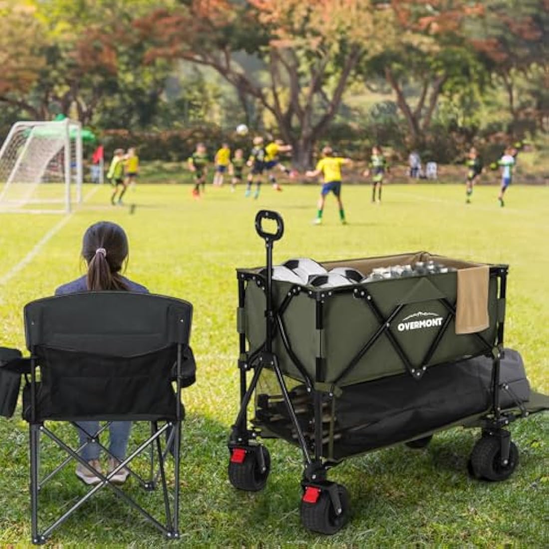 Overmont 400L Folding Double Decker Wagon - All-Terrain Detachable Big Wheels 200kg Capacity Collapsible Festival Wagon for Camping Sports Shopping Garden and Beach Green