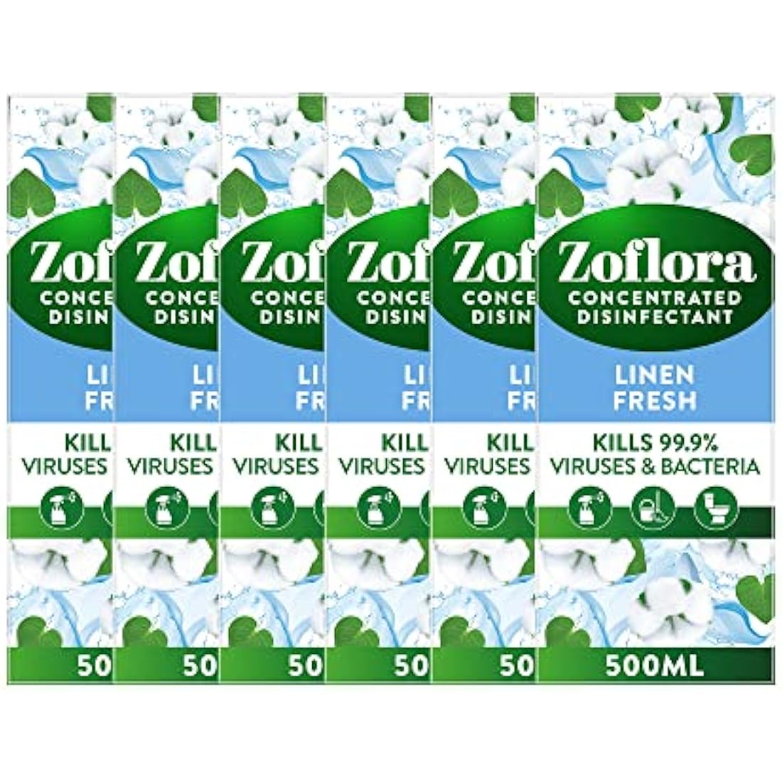Zoflora Linen Fresh Concentrated Multipurpose Disinfectant Liquid, 6 x 500 ml (3 L), Antibacterial & Multi-Surface, Pet Safe Disinfectant, Kills 99.9% Of Bacteria & Viruses