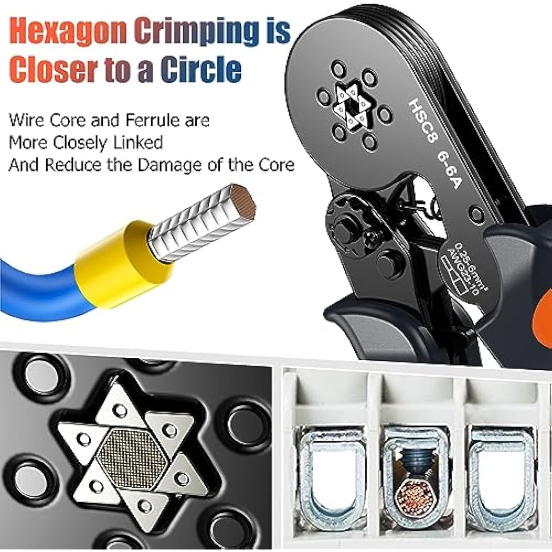 Preciva Ferrule Crimper Plier Set, 0.25-6mm²/AWG23-10 Self-Adjustable Ratchet Bootlace Terminal Crimping Tool, Electrical Ferrules Wire Crimp Toolkit with 1900 Cable End Sleeve Connectors