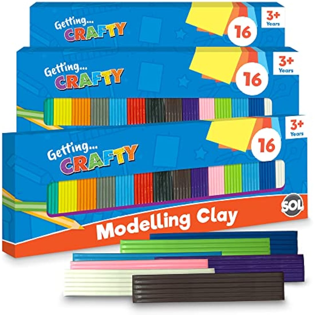 SOL 3pk Modelling Clay 16 Assorted Colours – Soft Clay Kit for Kids – Promotes Creativity & Sensory Play – Ideal for Crafts, School Projects, Anxiety Relief, Gifts, and Party Giveaways