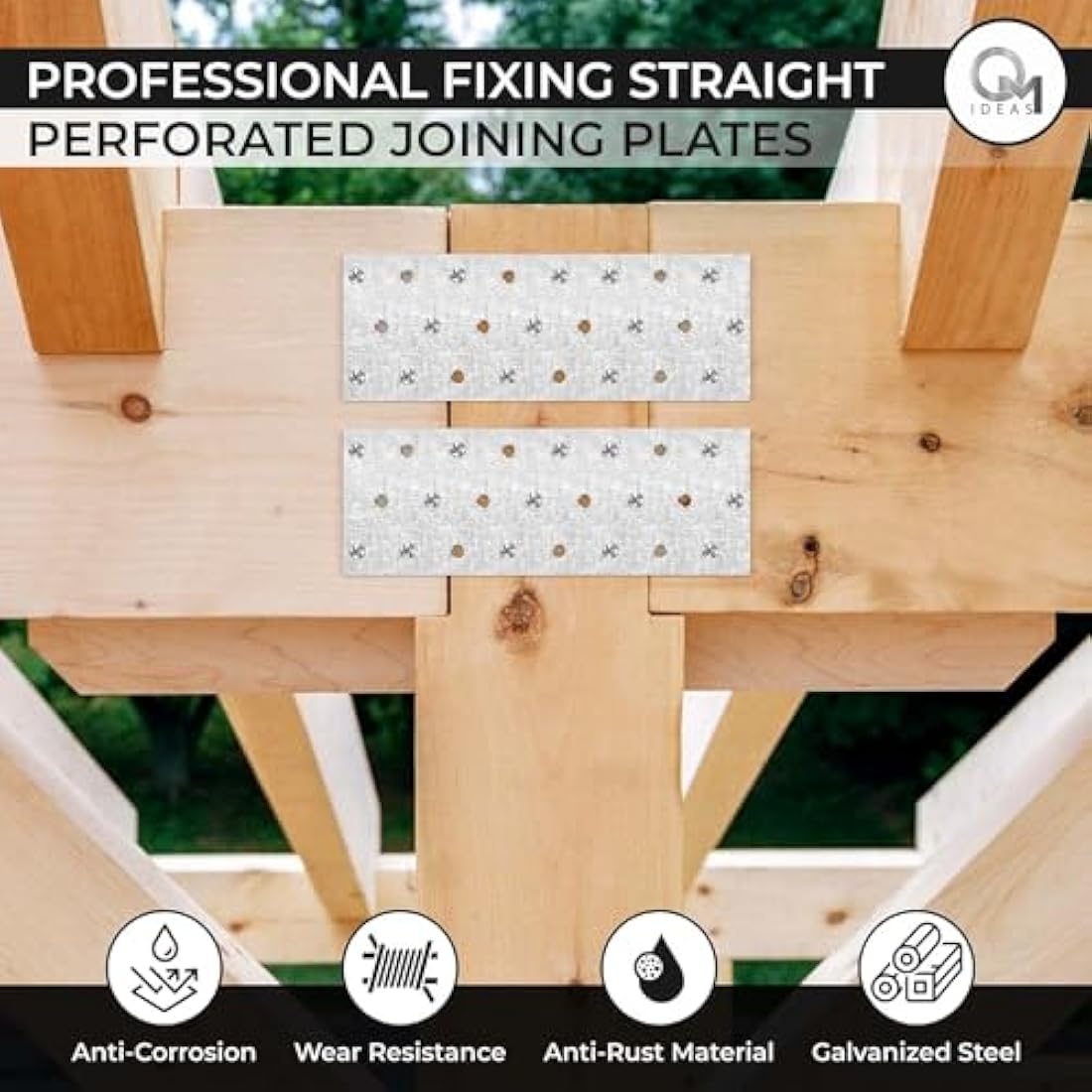 OMIDEAS 10 x Flat Joining Plates (160 x 60 x 2) Connecting Perforated Metal Brace Bracket Timber Wood Fixing Galvanised Steel Repair Connector