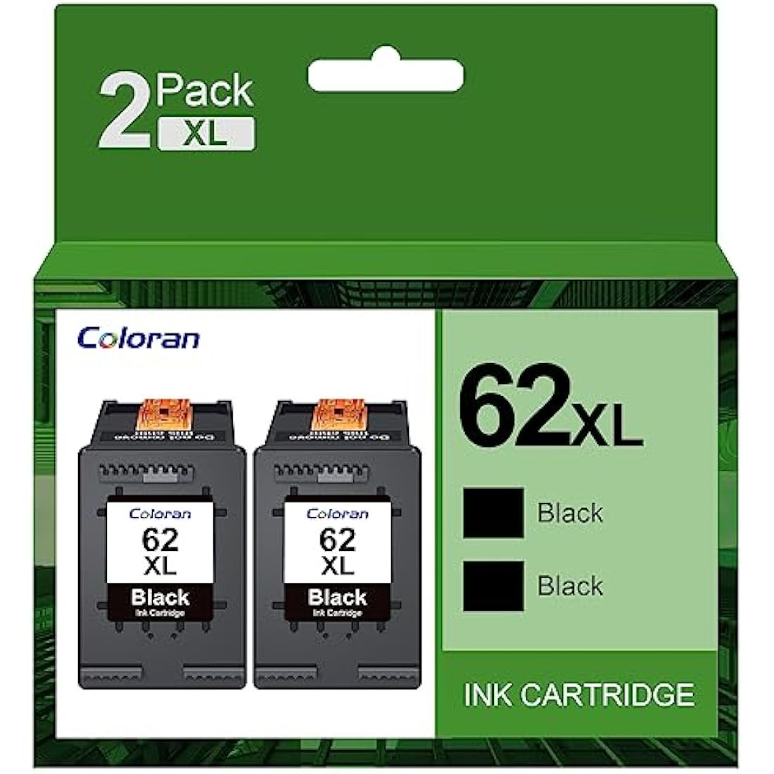 Coloran 62XL Black Ink Cartridges for HP 62 XL, Compatible for Envy 5540 5541 5542 5543 5544 5545 5546 5547 5548 5640 5642 5644 7640 OfficeJet 200 250 5740 5742 5744(2 Black)