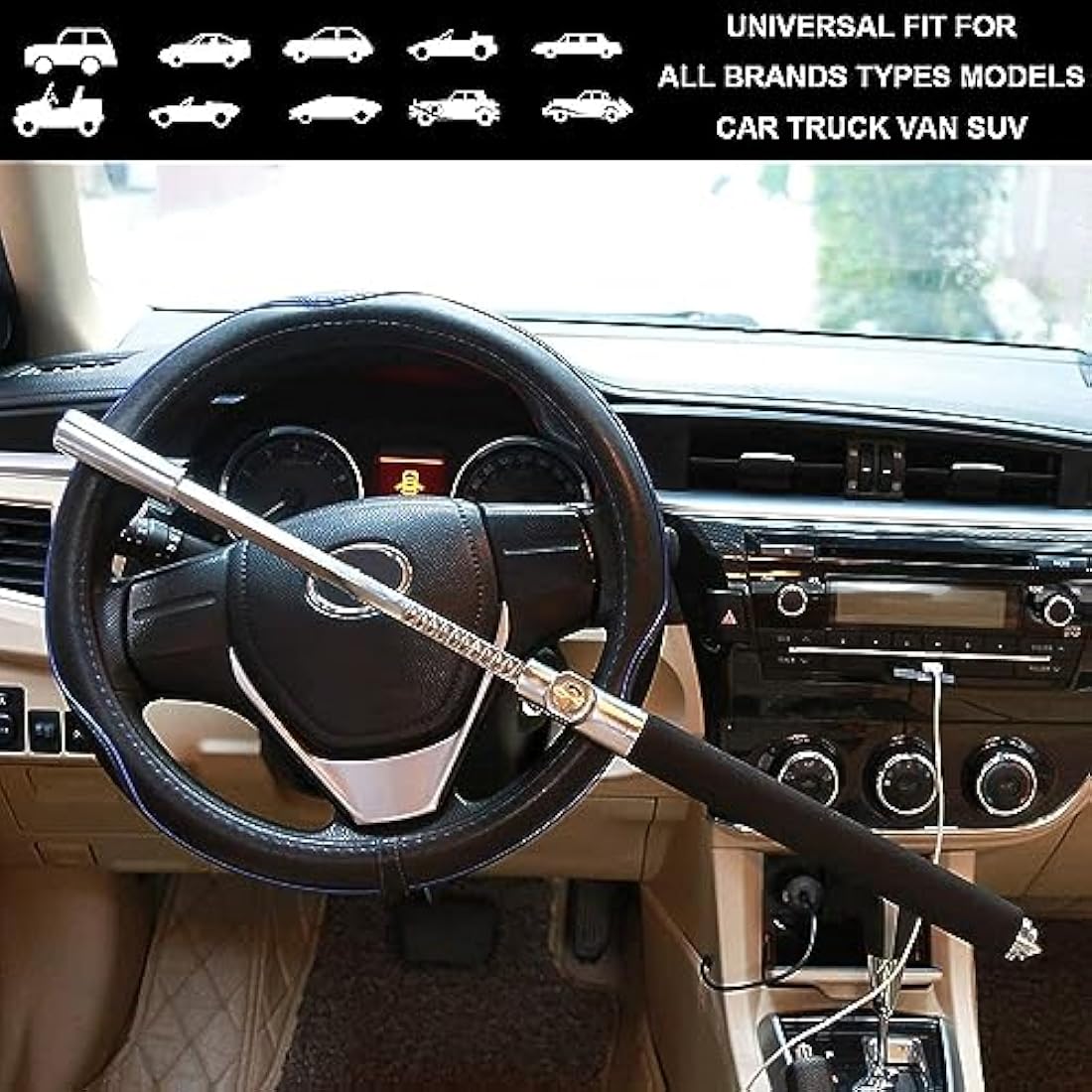 Car Steering Wheel Lock, The Anti Theft Device for Cars, Universal Car Steering Wheel Lock, Adjustable Vehicle Anti-Theft Lock with 3 Keys and Safety Hammer Function