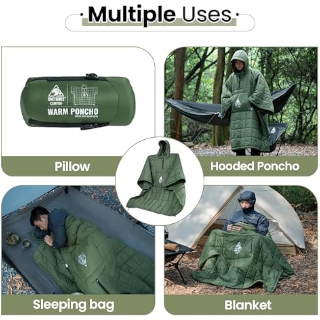 OneTigris Camping Blanket Poncho with Recycled 3M Thinsulate Insulation,Wearable Hoodie Blanket | Ultralight Water-Resistant Warm Camping Blanket for Outdoor, Hiking, Stadium