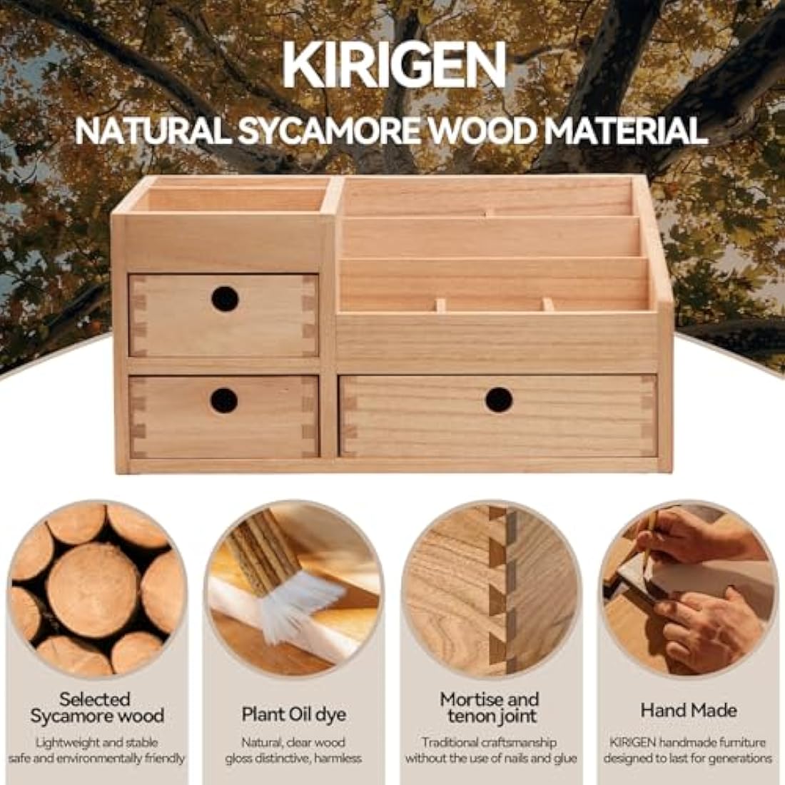 KIRIGEN Makeup Organizer Storage Drawers Wood Cosmetic Organisers for Lipsticks, Jewelry, Nail Care Skincare Storage Box for Dresser & Desktop Large Capacity (HZG-NA)