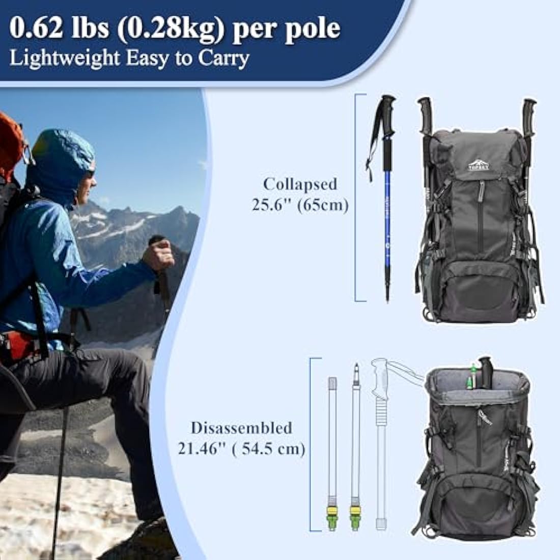 TheFitLife Hiking Walking Trekking Poles - 2 Pack With Antishock And Quick Lock System, Telescopic, Collapsible, Ultralight For Hiking, Camping, Mountaining, Backpacking, Walking, Trekking