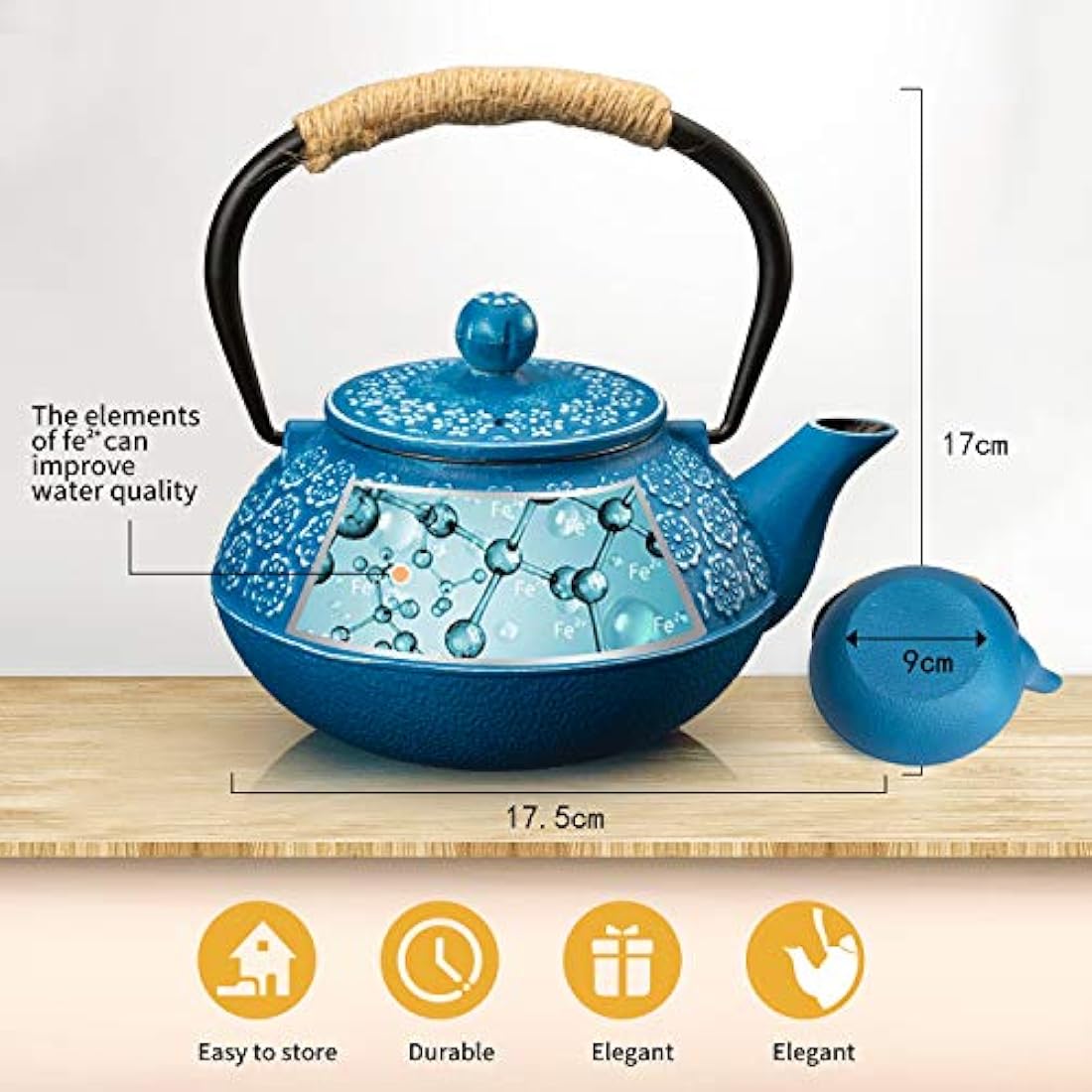 SUSTEAS Cast Iron Teapot, 900ml Tetsubin Japanese Tea Kettle with Infuser for Loose Leaf and Tea Bags, Tea Pot Coated with Enameled Interior, Dark Blue