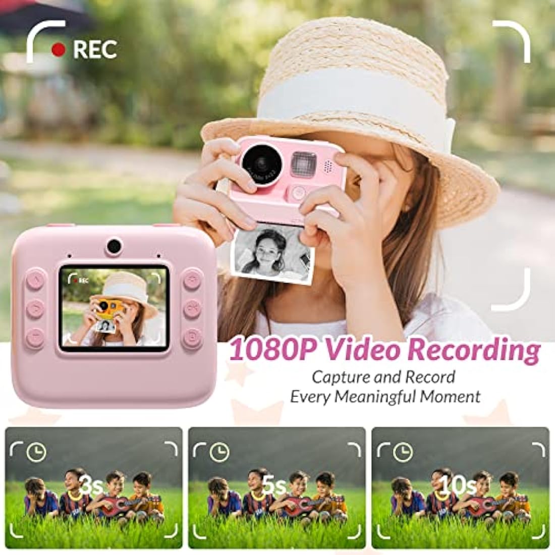 Mafiti Kids Camera Instant Print, 48MP Digital Camera with Zero Ink, Selfie 1080P Video Camera with 32G TF Card, Toys Gifts for Girls Boys Aged 3-12 for Christmas/Birthday/Holiday (Pink)