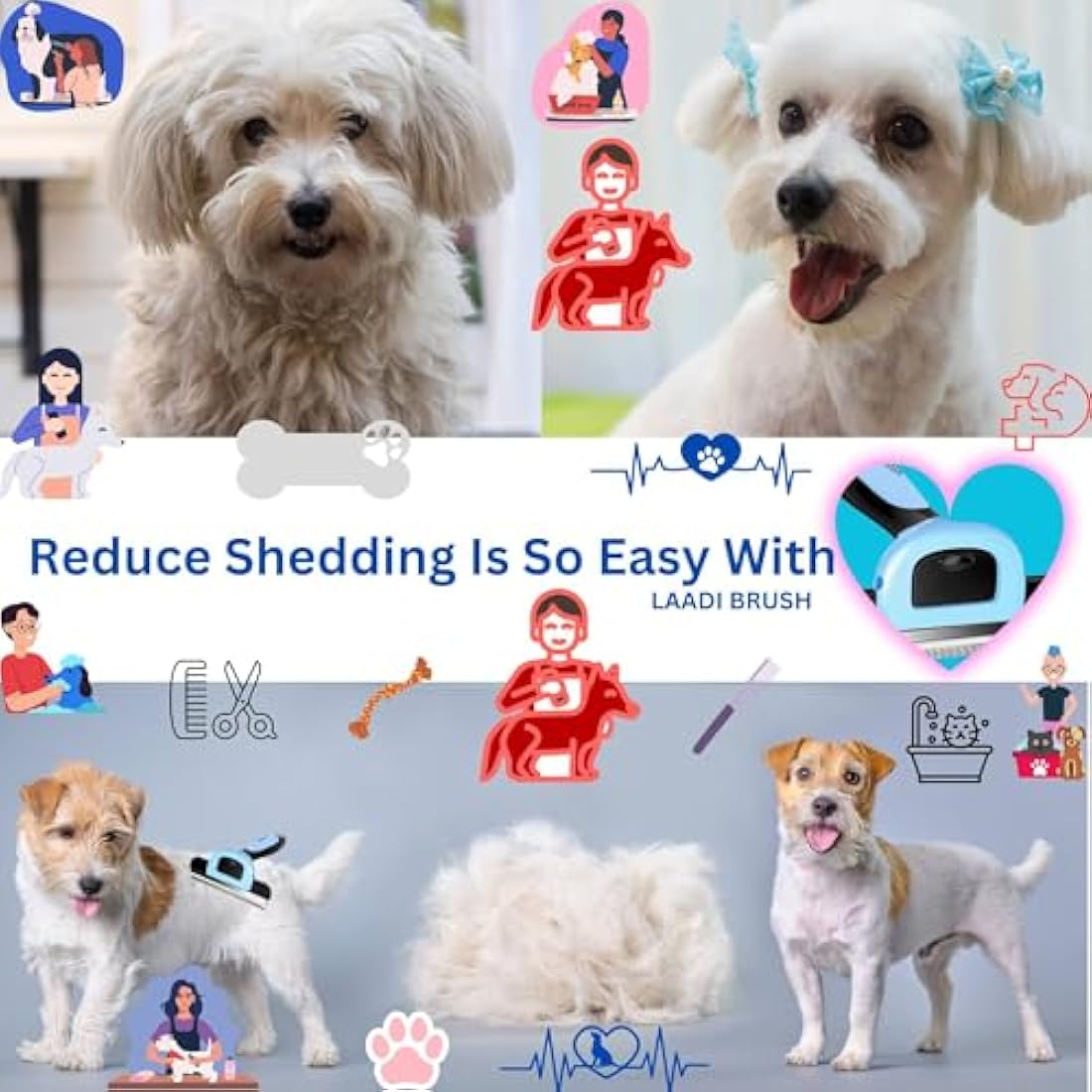 Laadi Deshedding Tool for Dogs and Cats - Reduces Shedding by Up to 95% in Less Than 10 Minutes—best Choice for Grooming and Deshedding Your Lovely Pets. Dog Cat Horse Rabbit Brush.