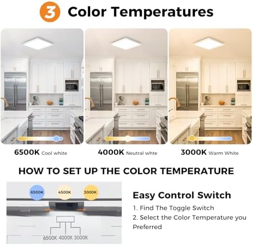 slochi 4Pack LED Ceiling Light, 3000K/4000K/6500K 3 Color Temperature, IP54 Waterproof Bathroom Light, Modern Square LED Ceiling Lamp for Bedroom, Kitchen, Hallway, Outside Porch and More