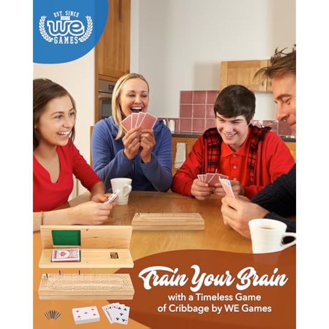 WE Games Solid Wood Cabinet Cribbage Set