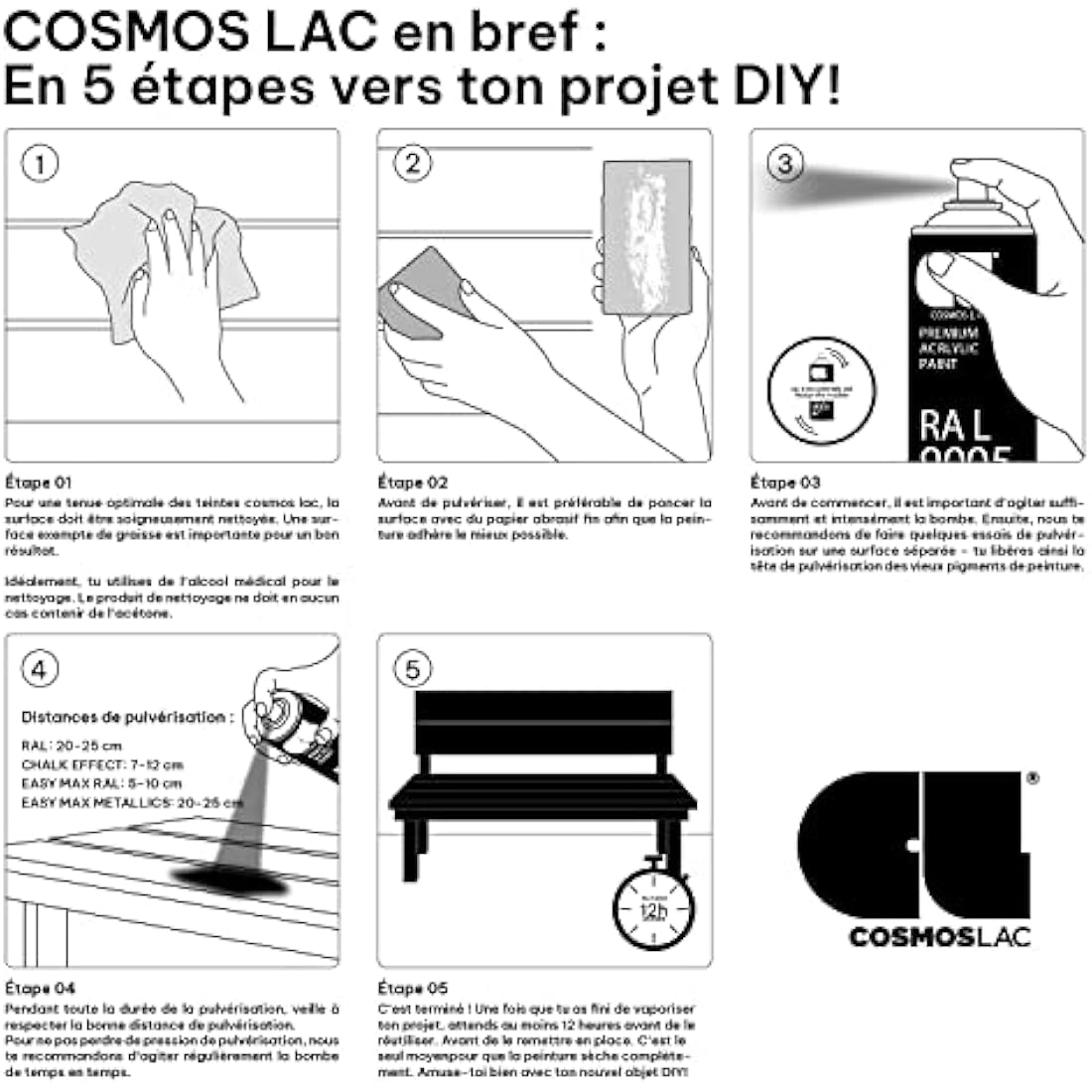 Cosmos LAC Acrylic Paint Spray Can in Many RAL Colours, 400 ml Spray Can Perfect for DIY, Upcycling and Other Painting Work RAL 9005 SEMIGLOSS BLACK N323