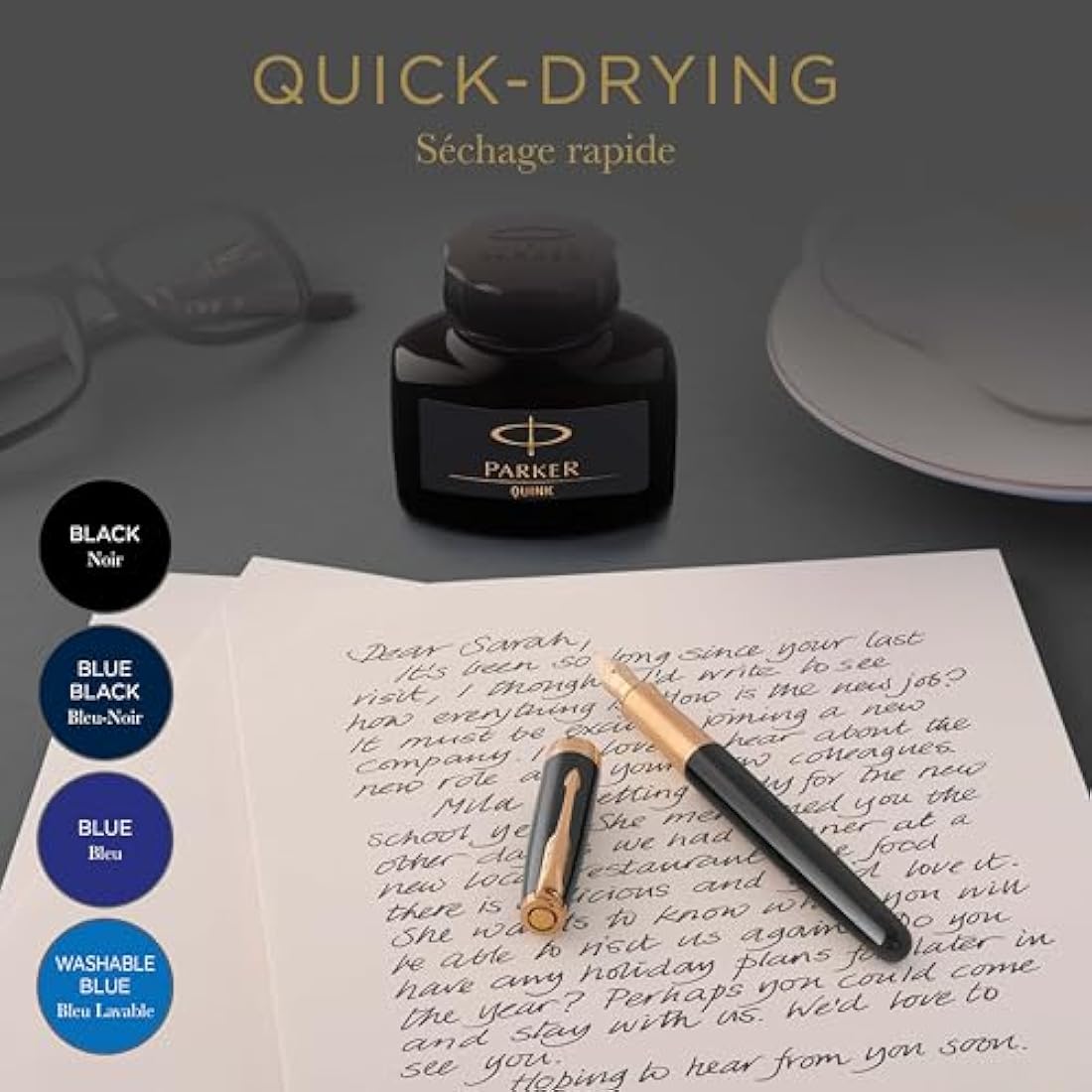 Parker Fountain Pen Ink Bottle | Black QUINK Ink | 57 ml Fountain Pen Refill