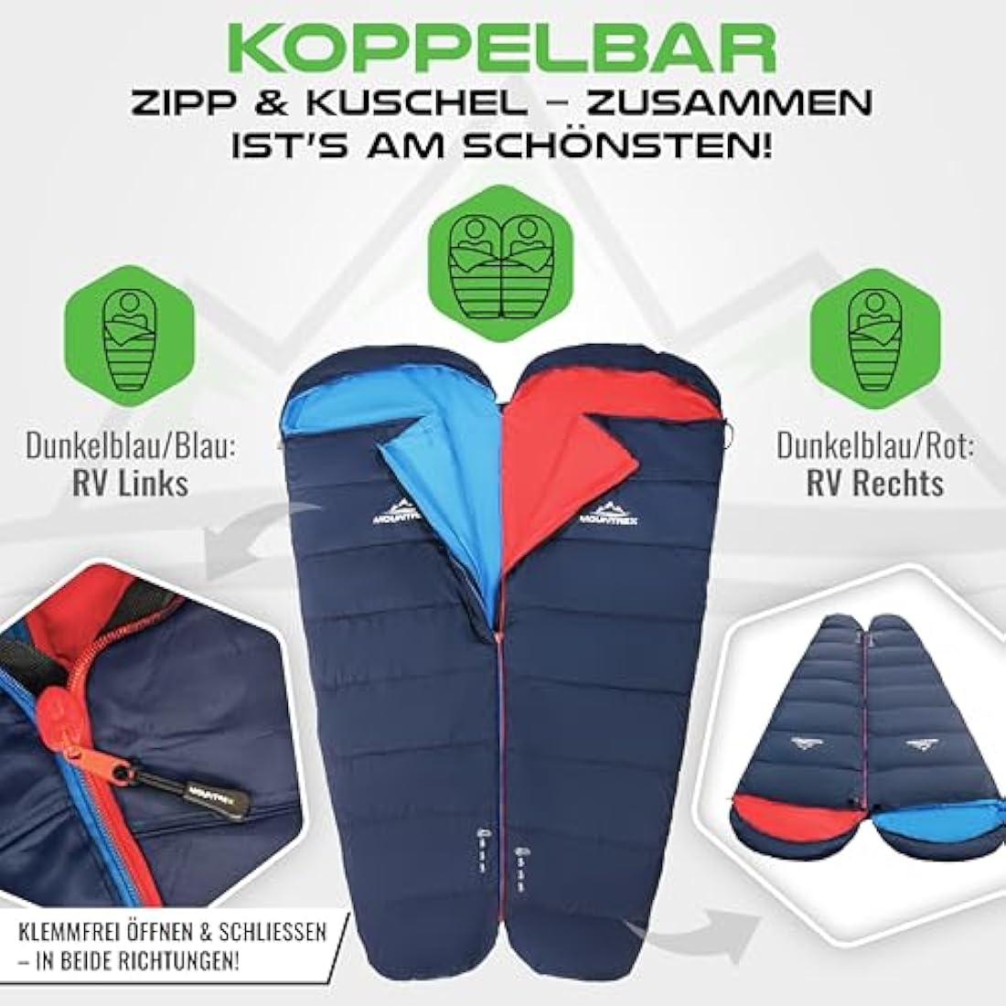 MOUNTREX® sleeping bag – Ultra Light (720g) with Small Pack Size - Outdoor Summer Sleeping Bag - Mummy Shape (205x75cm) - Compact, Warm, Lightweight - for Camping, Travel, Backpacking or Festivals