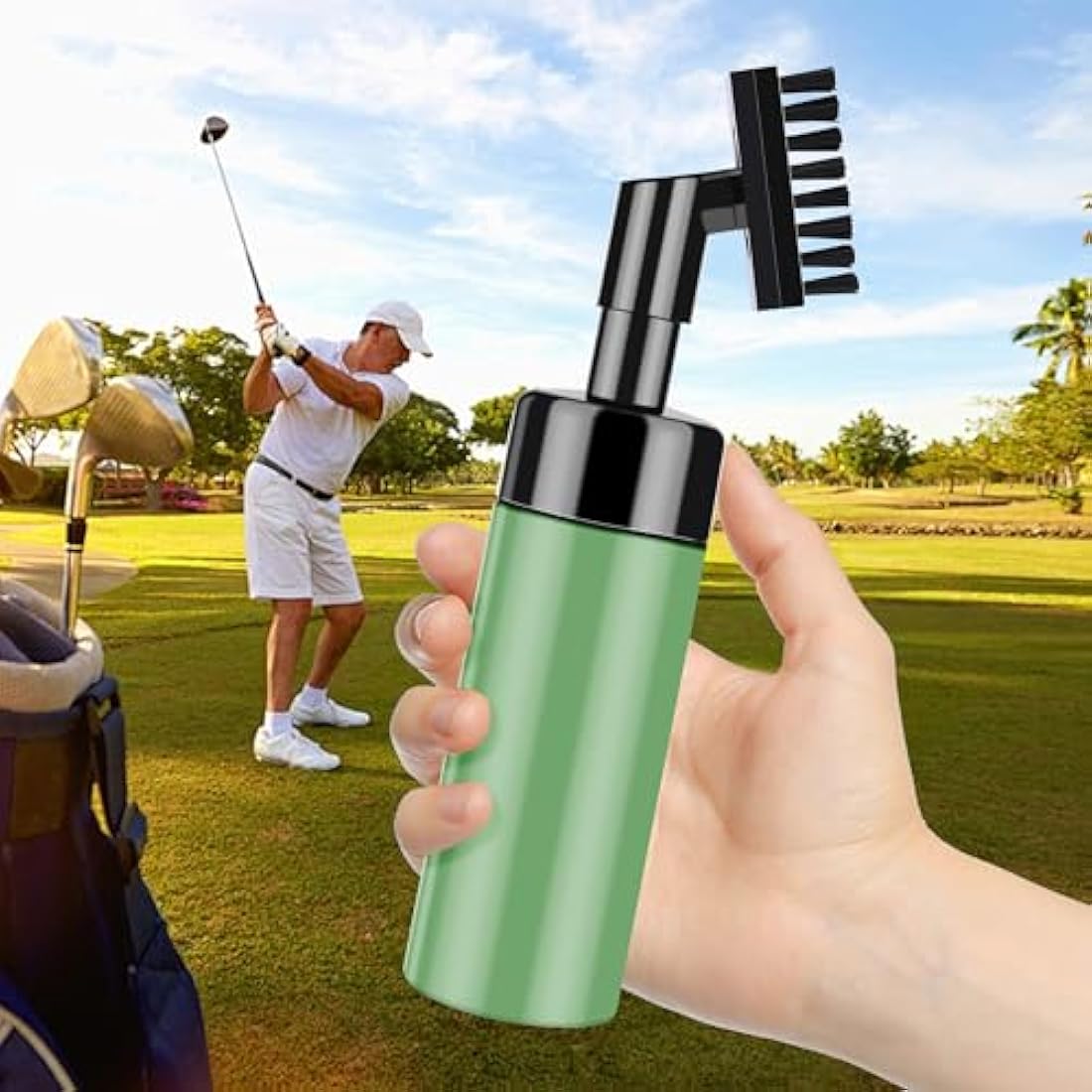 FUZVOL Golf Club Brush Groove Cleaner with Built-in Water Spray and Hook, Groove Cleaning Brush for Golf Ball Club Wet Scrub, Ball Cleaner with Extrusion Water Bottle, Gift for Men