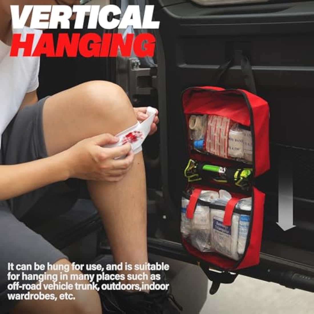 Kitgo Small First Aid Kit 214 Piece Any Emergencies, Ideal for Home, Survival, Camping, Hiking, Hunting, Office, Car, Outdoor (Red)