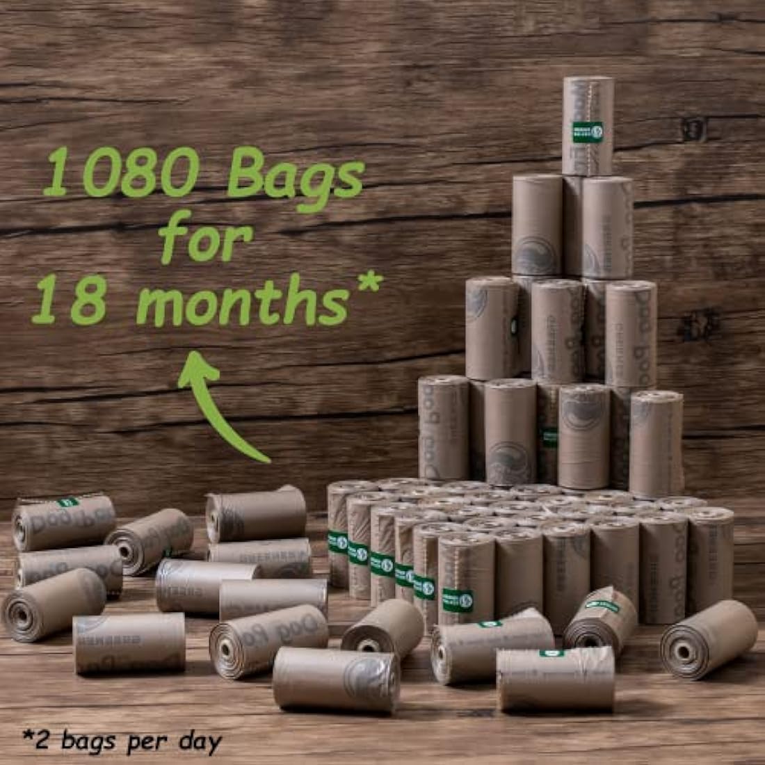 GREENER WALKER Poop Bags for Dog Waste 1080 Bags, Extra Thick Strong 100% Leak Proof Biodegradable Dog Waste Bags (Brown)