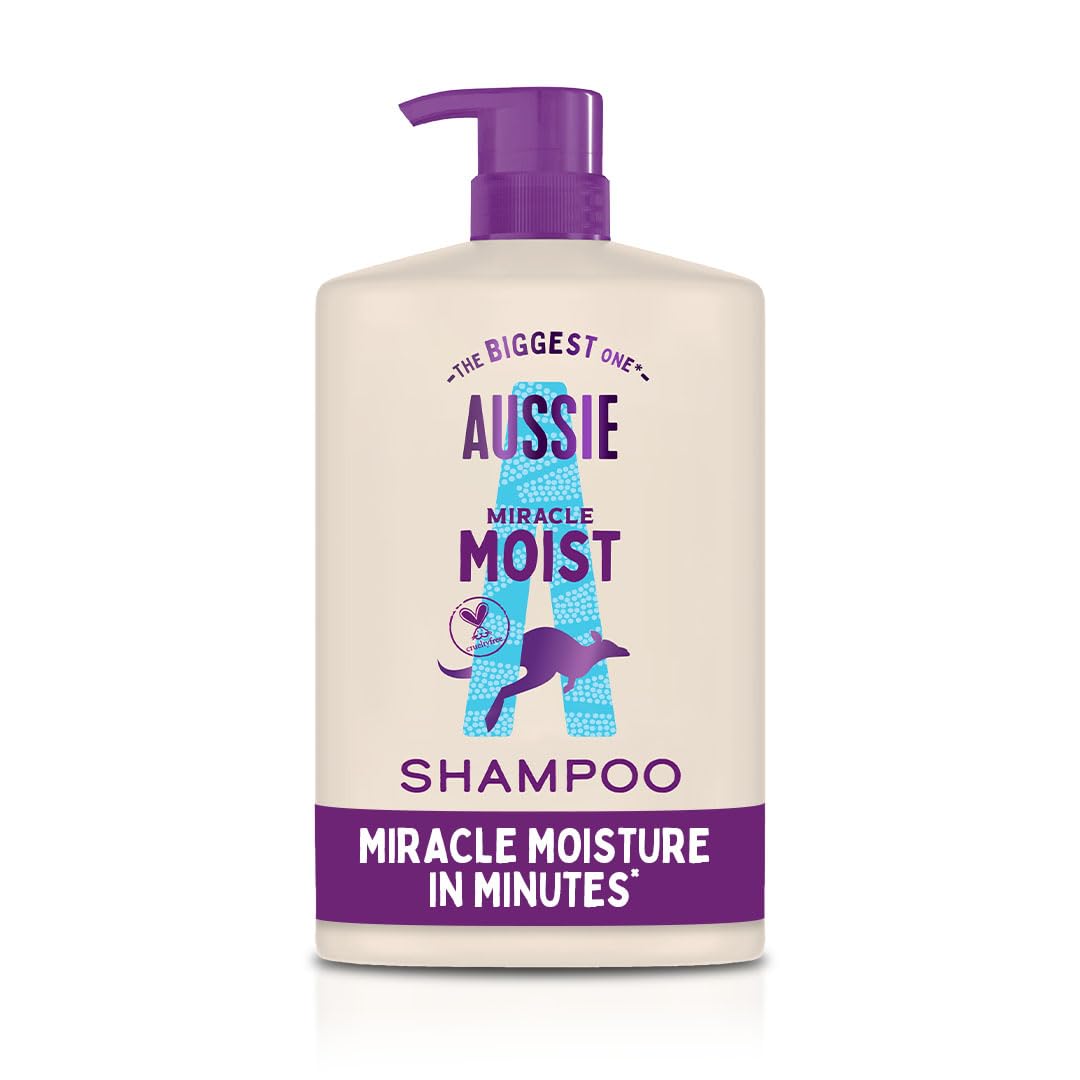 Aussie Miracle Moist Shampoo 1L, XXL Value pack. Moisturizing Formula to Revive & Restore Damaged, Brittle and Dry Hair. With Australian Macadamia Nut