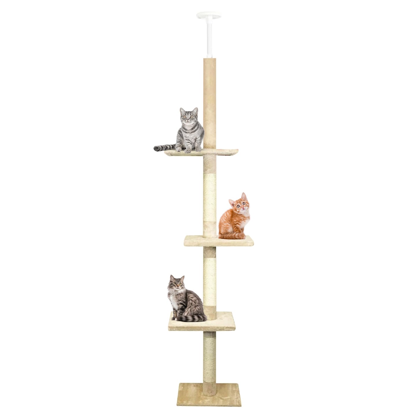 CA&T Luxury Floor to Ceiling Cat Tree | Height Adjustable Cat Climbing Tower with Scratch Post | Cat Towers for Indoor Cats with Multiple Levels &