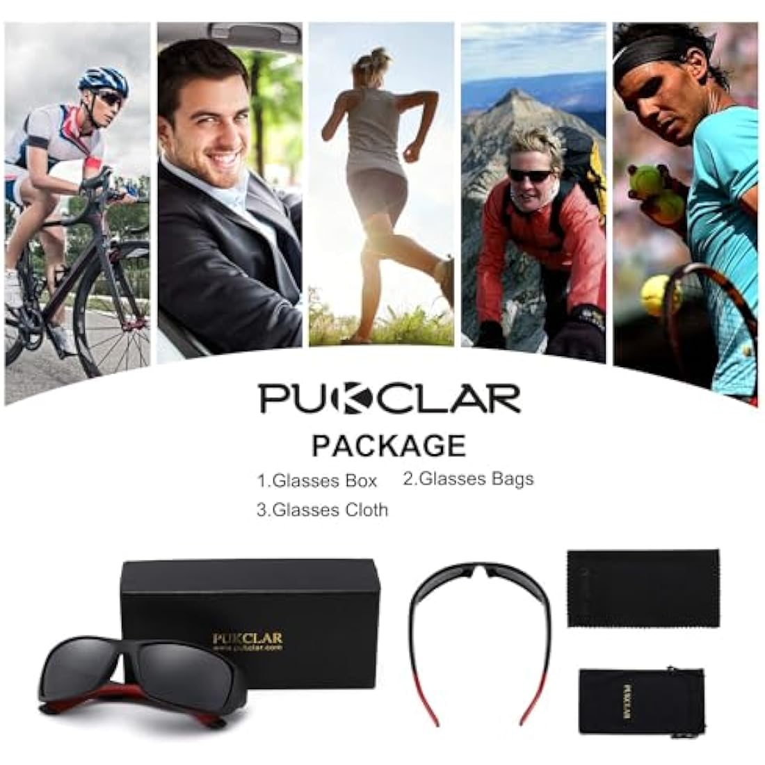 PUKCLAR Polarised Sports Sunglasses for Men Women Driving Sunglasses Cycling Running Fishing Goggles TR90 Frame