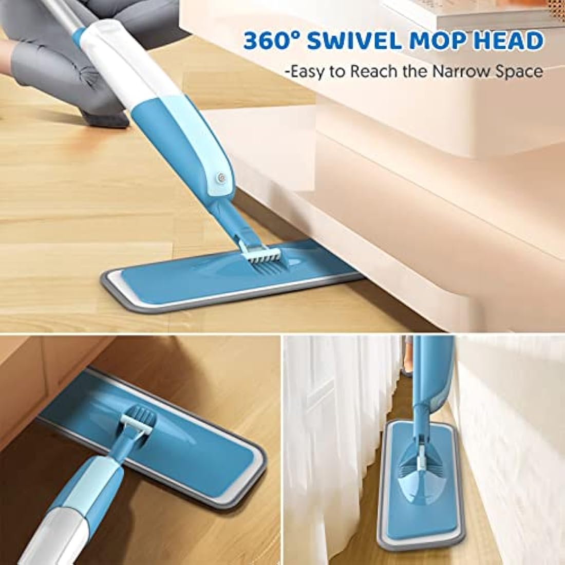 Microfibre Spray Mops for Floor Cleaning- MEXERRIS Floor Cleaning Mop With Spray 4 Microfiber washable Pads and 2 Reffilable Bottles Wet Dust Mop for Laminate Wood Vinyl Ceramic Hardwood