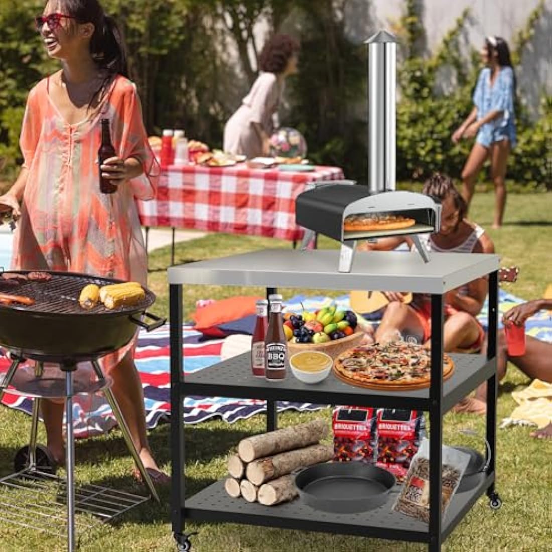 onlyfire Heavy Duty Pizza Oven Stand Table with Stainless Steel Surface and Wheels, Pizza Oven Accessories (80 x 80 x 83 CM)