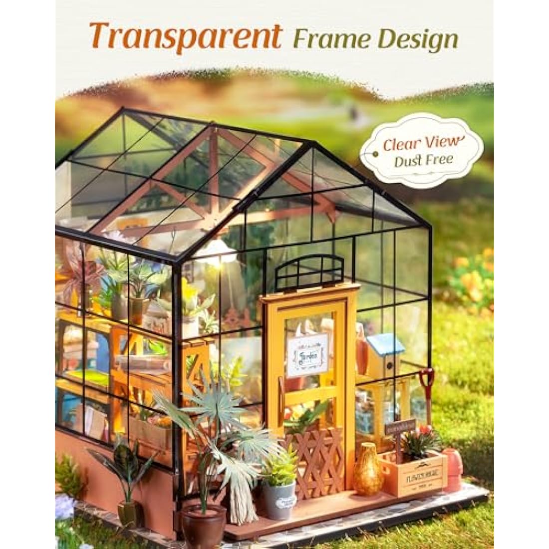 ROBOTIME DIY Doll House kit Cathys Flower House, Miniature Greenhouse Craft Kit for Adults, Mini Diorama Room with Furniture, Educational Toys