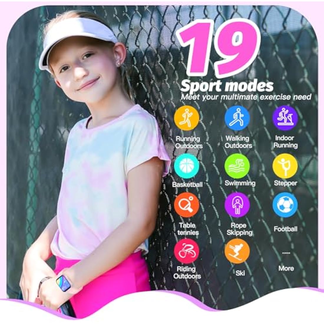 Kids Smart Watch for Girls,IP68 Waterproof Kids Fitness Tracker Watch with 1.5 Inch DIY Face,Heart Rate Sleep Monitor,19 Sport Modes,Calories Counter,Alarm Clock,Great Gifts for Children 6+ (Pink)