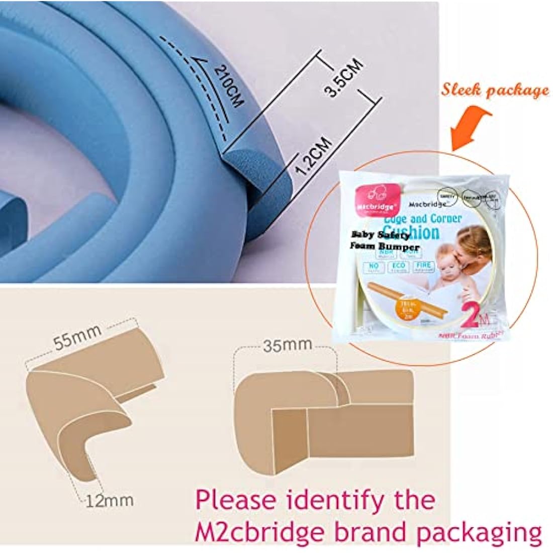 M2cbridge L Shape Extra Thick Furniture Table Edge Protectors Foam Baby Safety Bumper Guard 2 M (Off White with 4 Corners)