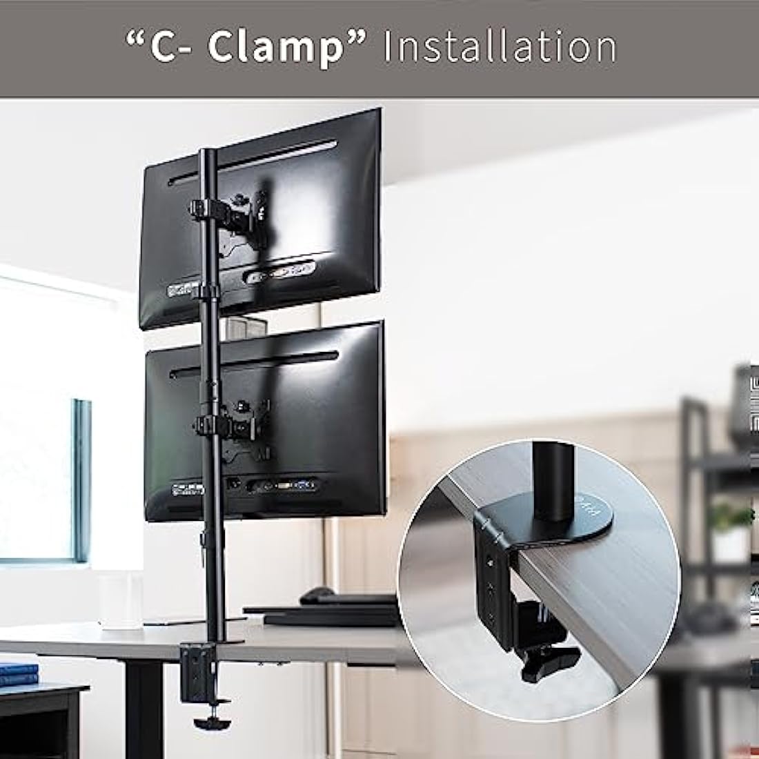 Vivo Dual LCD Monitor Desk Mount Stand Heavy Duty Stacked, Holds Vertical 2 Screens up to 32" (STAND-V002T)