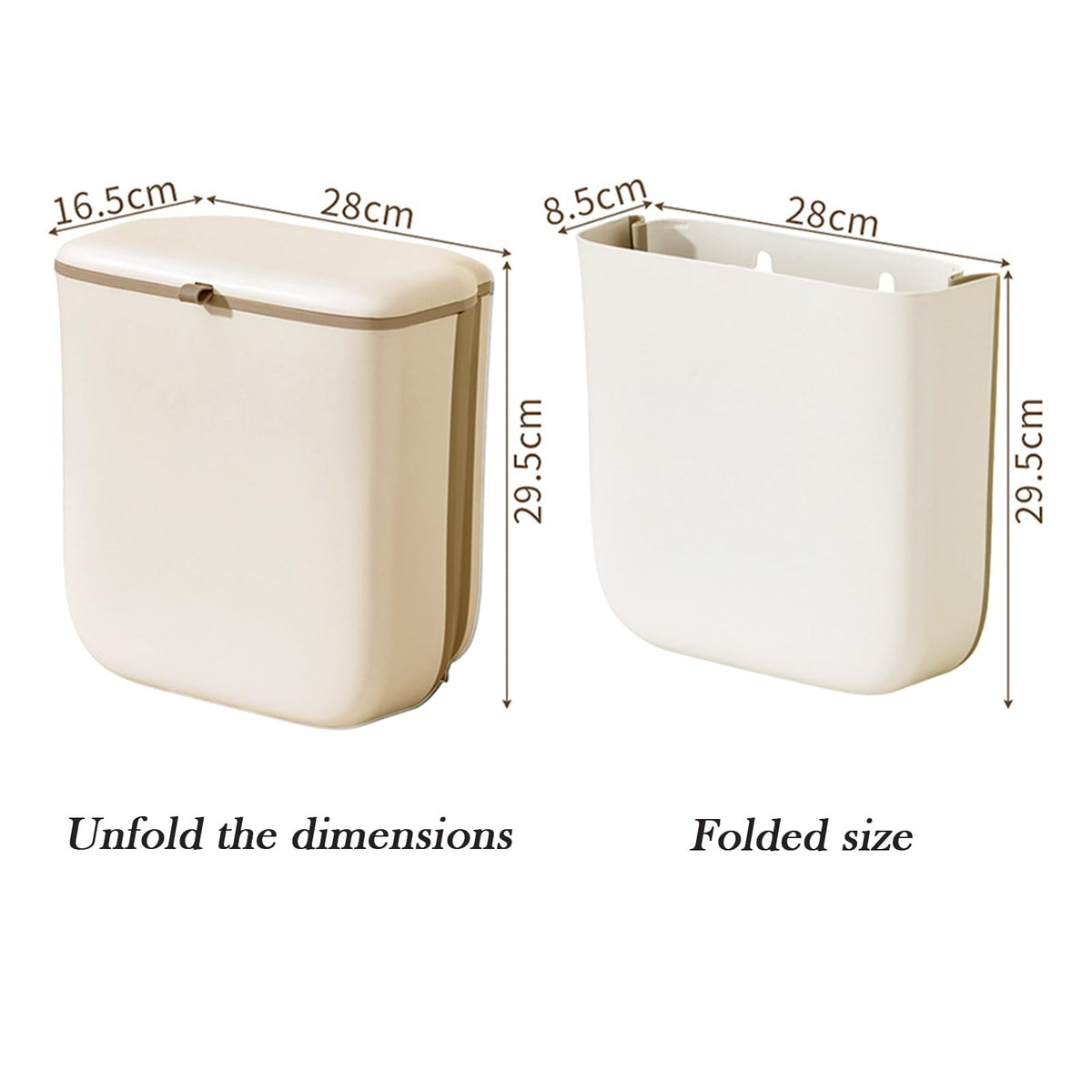 Tuwyii 9L Hanging Kitchen Bin with Lid, Camping Rubbish Bin (Off White)