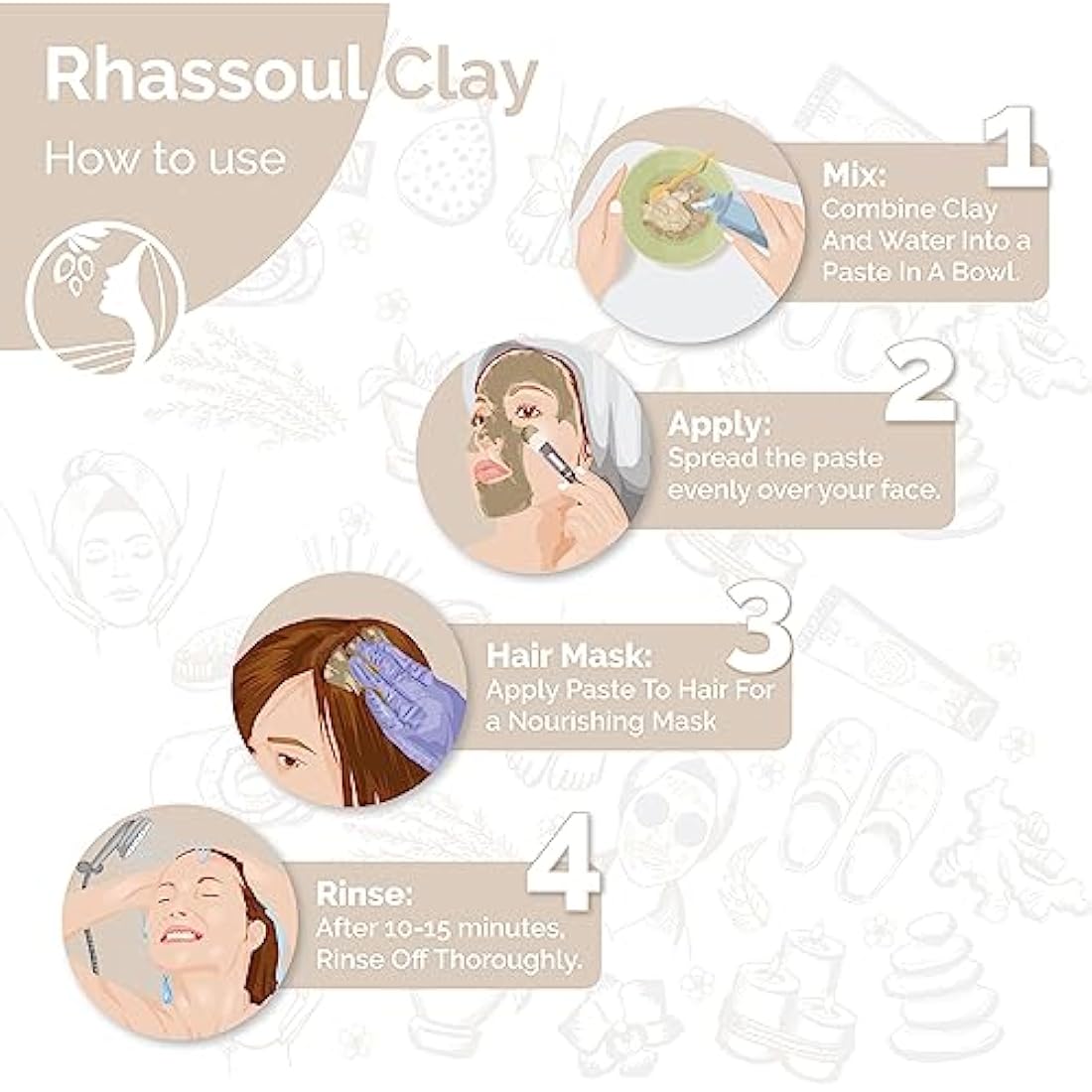 Fatima's Garden Rhassoul with Rose Petals - Soothing Face & Hair Mask, 150g