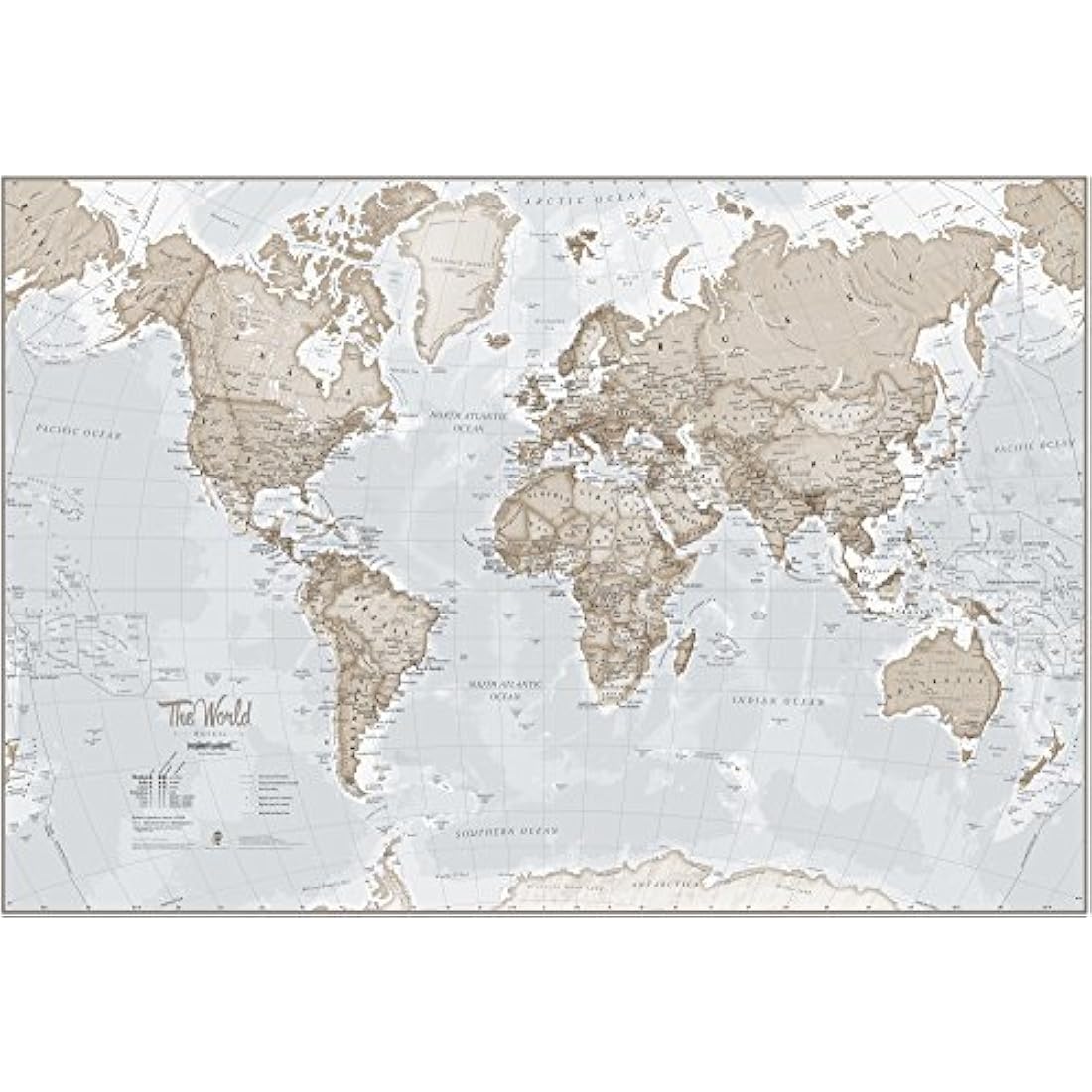 Giant World Map Mural – Mega-Map Of The World – Neutral Tones - 232 x 158