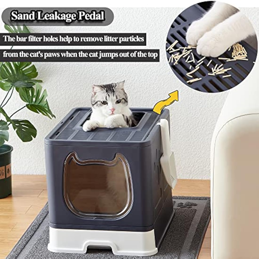 Vealind Covered Cat Litter Box with Lid for Small and Medium Cats, Top Entry Drawer Type with Front Door Cat Litter Tray (Black)