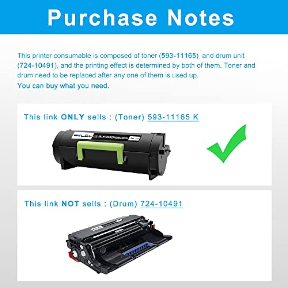 LCL Compatible Toner Cartridge 593-11165 7MC5J B2360d B2360dn 2500 pages (1 Black) Replacement for Dell B2360d B2360dn B3460dn B3465dn B3465dnf