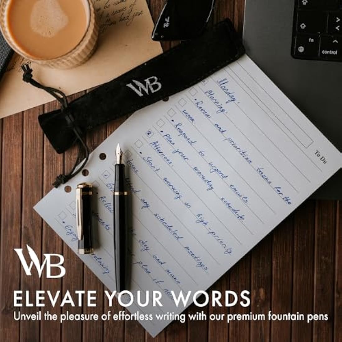 Wordsworth & Black Fountain Pen Set, 18K Gilded Extra Fine Nib, Includes 24 Pack Ink Cartridges, Ink Refill Converter & Gift Pouch, Gold Finish, Calligraphy, [Black Gold], Perfect for Men & Women
