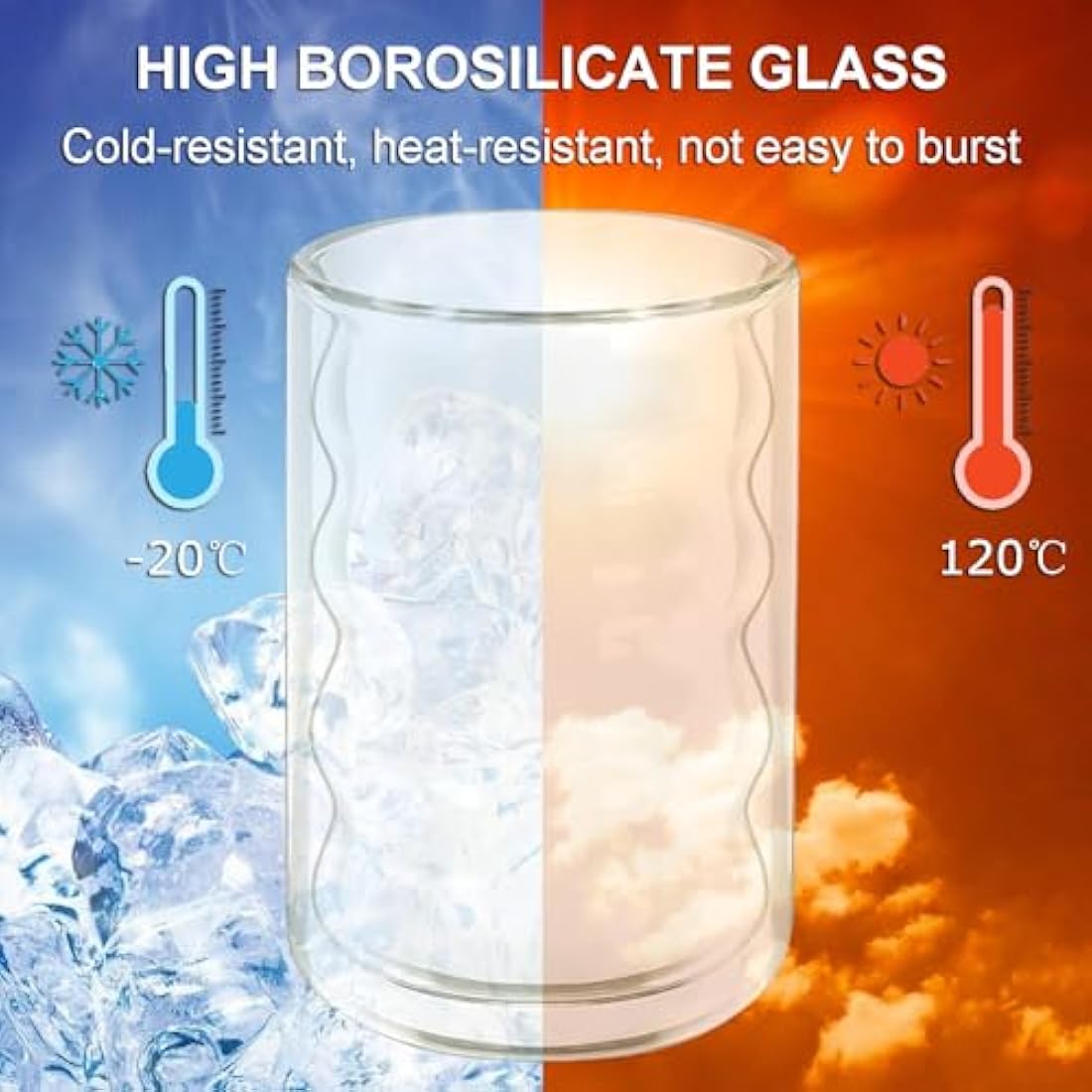 twoant 6 x 400ml Double Walled Glass Coffee Mugs with 6 Spoons,Cappuccino Latte Tea Cups Clear Coffee Cups Borosilicate Heat Resistant Glasses Cups