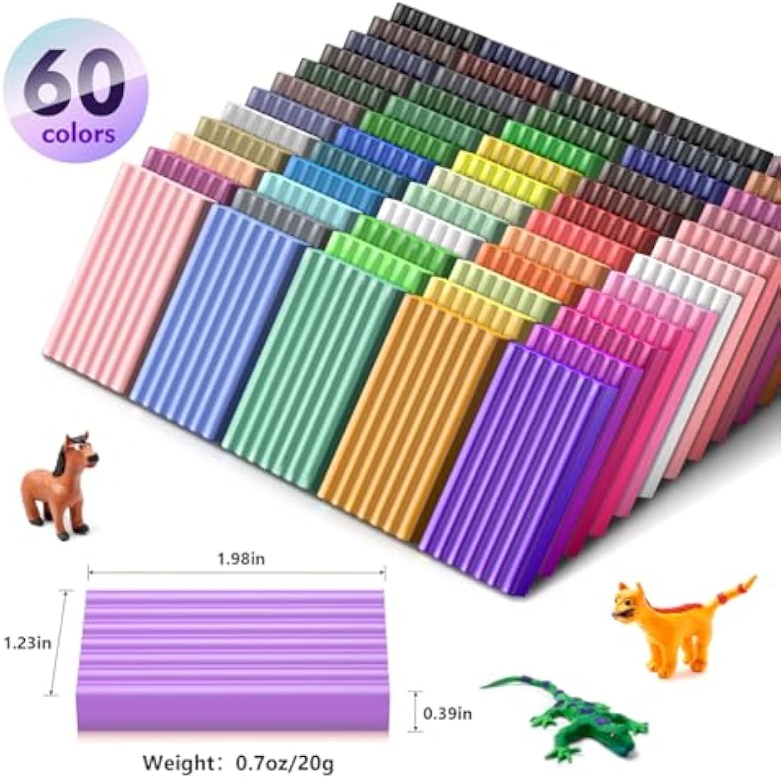 Polymer Clay 60 Colors, Modeling Clay for Kids DIY Starter Kits, Oven Baked Model Clay, Non-Toxic, Non-Sticky,with Sculpting Tools, Gift for Children and Artists.