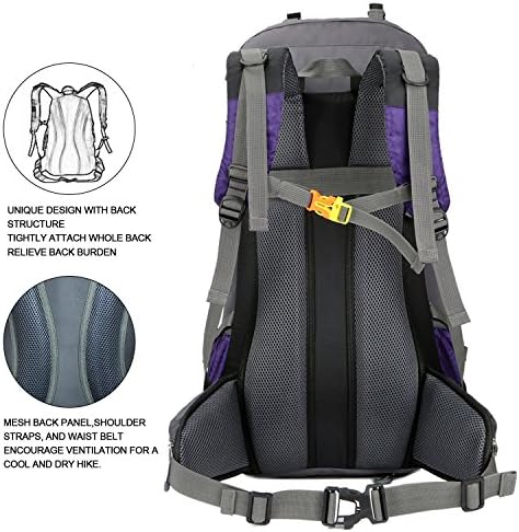 Bseash 60L Waterproof Hiking Camping Backpack with Rain Cover, Lightweight Outdoor Sport Travel Daypack Rucksack for Climbing Skiing
