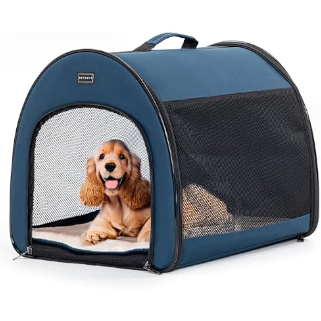 PETSFIT Collapsible Dog Crate, Dog Travel Crate - 26.5 Inch Lightweight, Roomy, Easy to Set Up, Portable Pop Up Dog Carrier with Thick Mat, Sturdy Soft Sided Dog Crate, Navy Blue