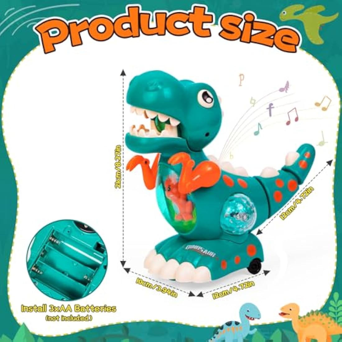 Thedttoy Baby Toys Musical Light Crawling Walking Dinosaur for Boys Girls 12 18 24 Months, Baby Musical Toy Sound Toys Birthday Present Dino Gifts for Kids Toddler Age 1 2 3 4+ Years Old (Green)