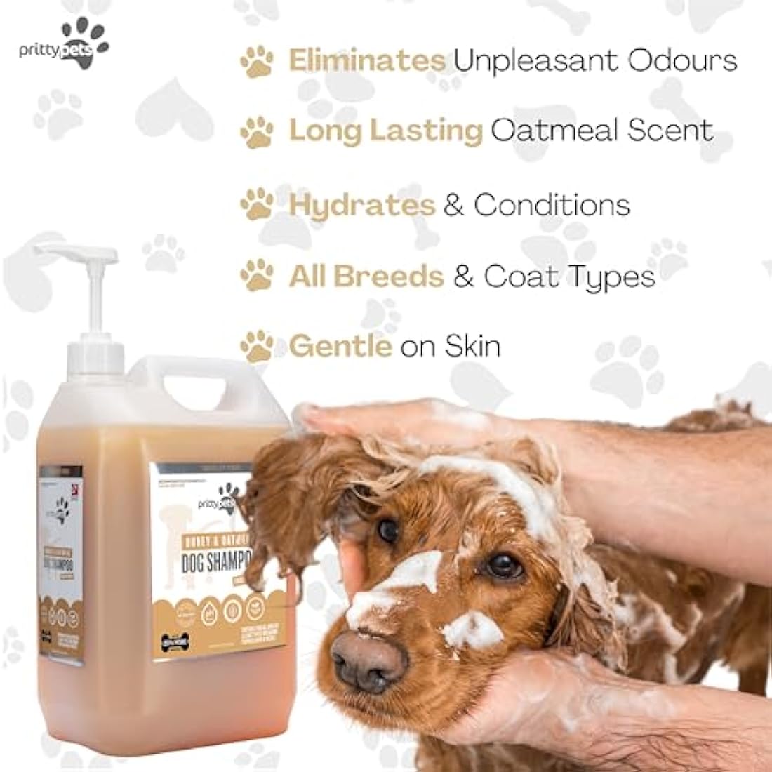 Oatmeal Dog Shampoo PRITTY PETS 5 LITRE Oatmeal Shampoo for Dogs - Professional PH Balanced, Cruelty Free, Silicone & Paraban Free, Puppy Friendly Dog Grooming Shampoo - Made in the UK (5L with Pump)