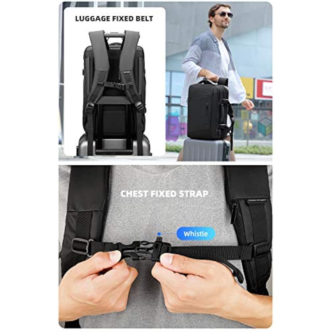 MARK RYDEN Laptop Backpack, Expandable 26L-38L Travel Backpack Cabin Size, Business Backpack Men with USB Charging Port Fit 17.3 Laptop-YKK Zip