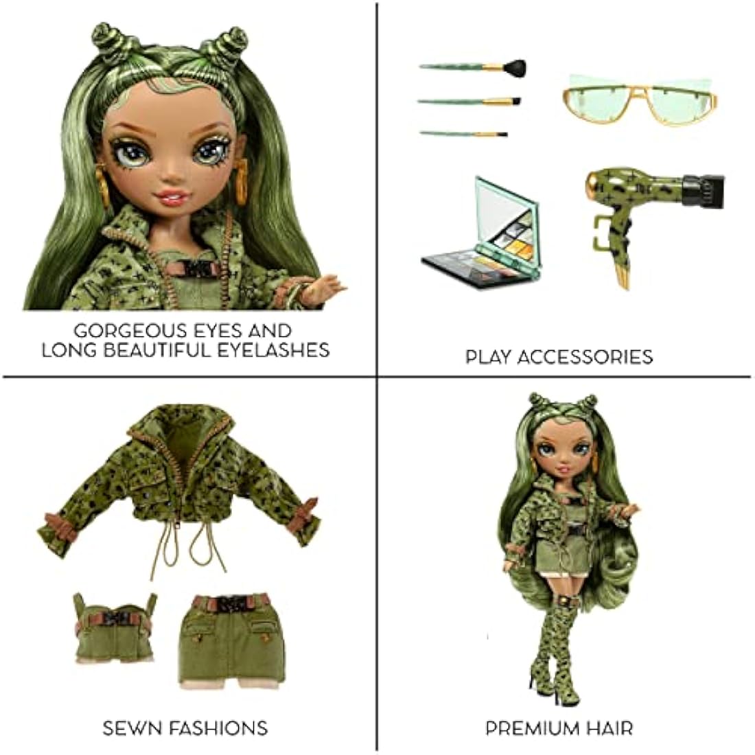 Rainbow High Fashion Doll – OLIVIA WOODS - Camo Green Doll – Fashionable Outfit & 10+ Colourful Play Accessories - For Collectors and Kids Ages 4-12 Years