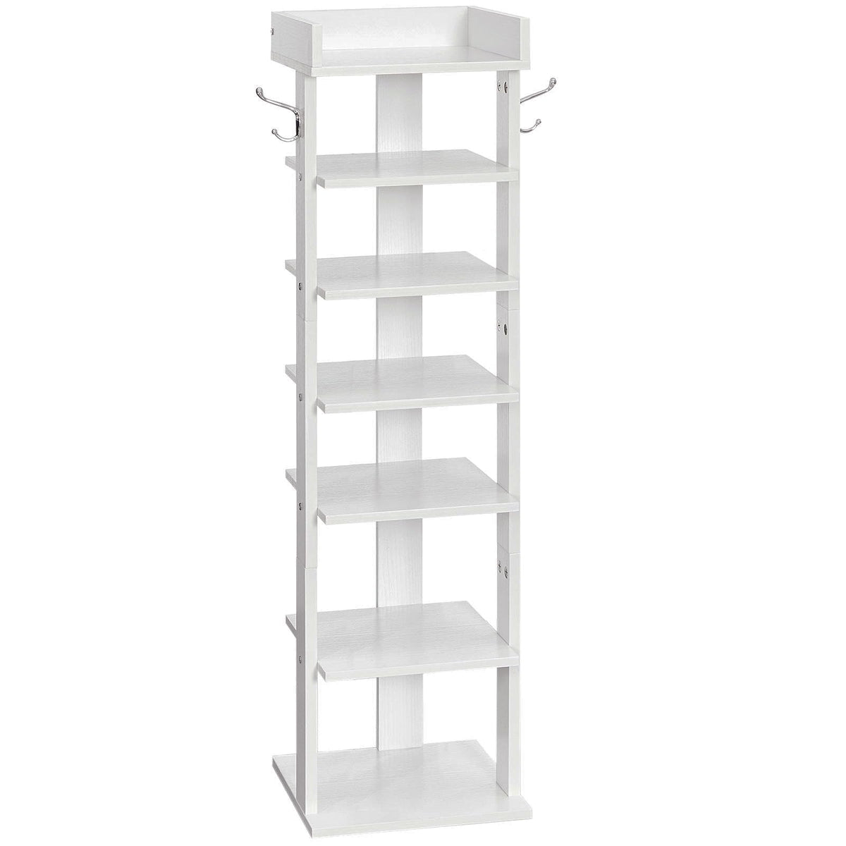HOOBRO Vertical Shoe Rack, 7 Tier Shoe Storage Organizer with Hooks, Narrow Shoe Rack for 7 Pairs, Space Saving, Stable and Strong, for Entryway